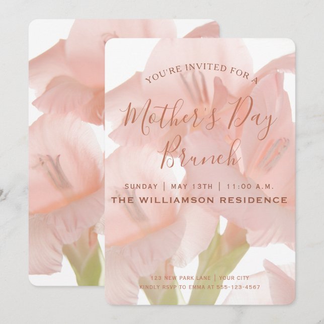 Invitación de brunch del Día de la Madre con flore (Anverso / Reverso)