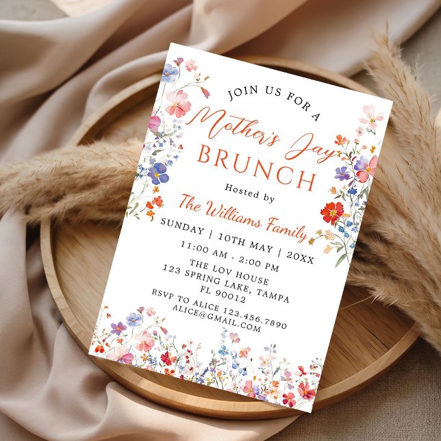 Invitación de Brunch del Día de la Madre con Flore (Colorful Wildflower mother's day brunch Invitation)