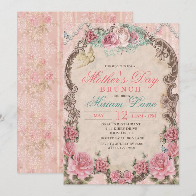 Invitación de Brunch del Día de la Madre con Motiv (Anverso / Reverso)