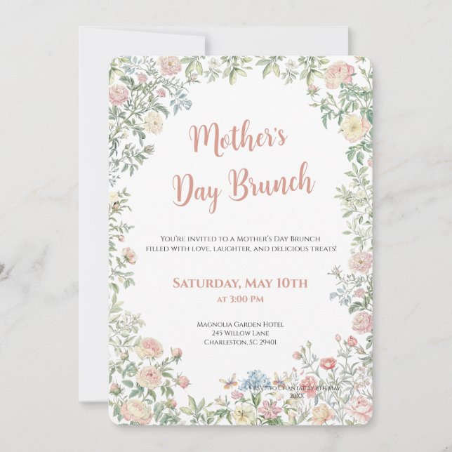 Invitación de Brunch del Día de la Madre Floral (Anverso)