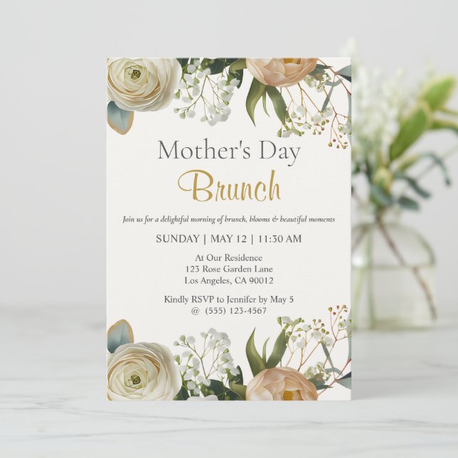 Invitación de Brunch del Día de la Madre Floral El (Anverso de pie)