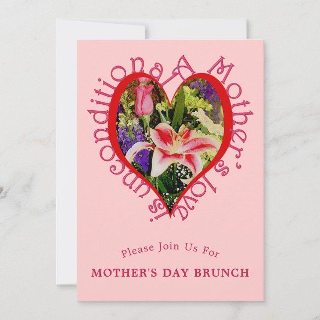 Invitación de Brunch del Día de la Madre Rosa Flor (Anverso)