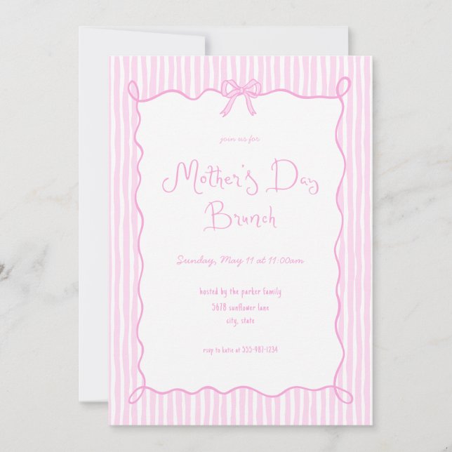 Invitación de brunch del día de las madres rosadas (Anverso)