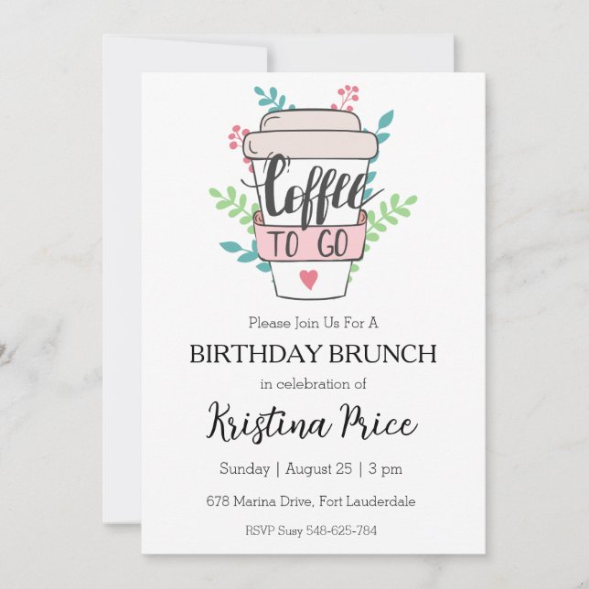 invitación de brunch floral de cumpleaños (Anverso)