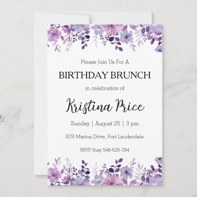 invitación de brunch floral de cumpleaños (Anverso)