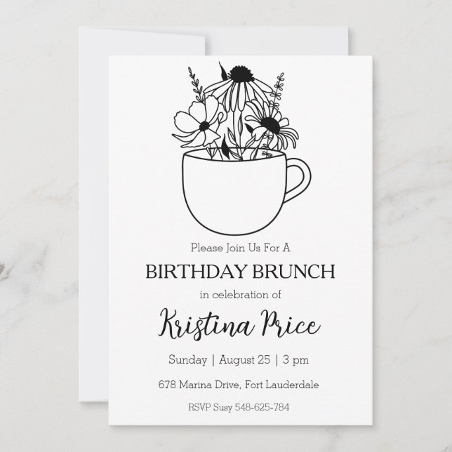 invitación de brunch floral de cumpleaños (Anverso)