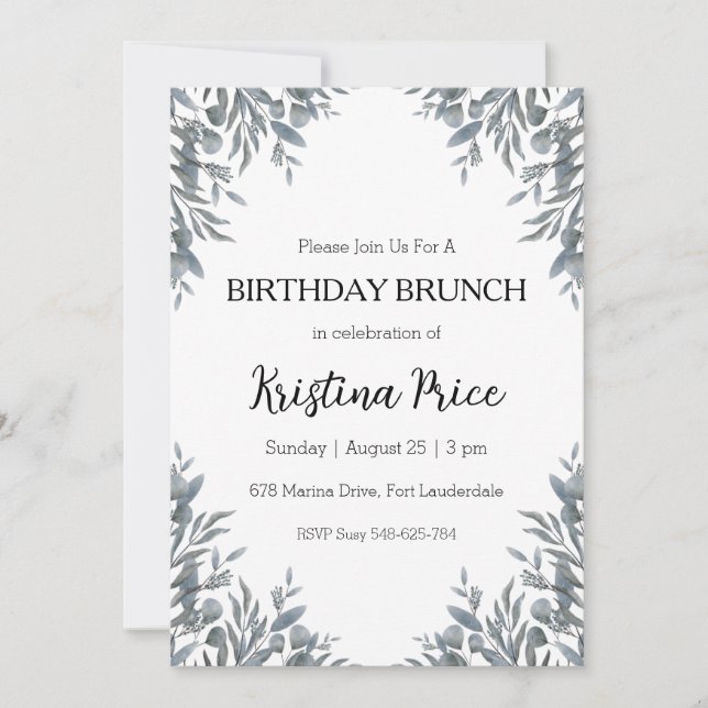 invitación de brunch floral de cumpleaños (Anverso)