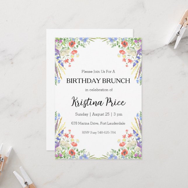 invitación de brunch floral de cumpleaños (Anverso/Reverso In Situ)