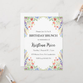 invitación de brunch floral de cumpleaños