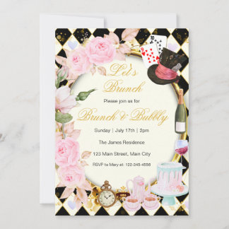 Invitación de Brunch Floral Rosa de Alicia en el P