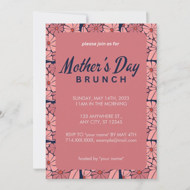 Invitación de brunch floral rosado para el Día de  (Anverso)