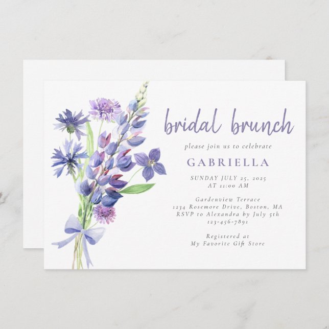 Invitación de brunch marrón violeta en Bouquet (Anverso / Reverso)