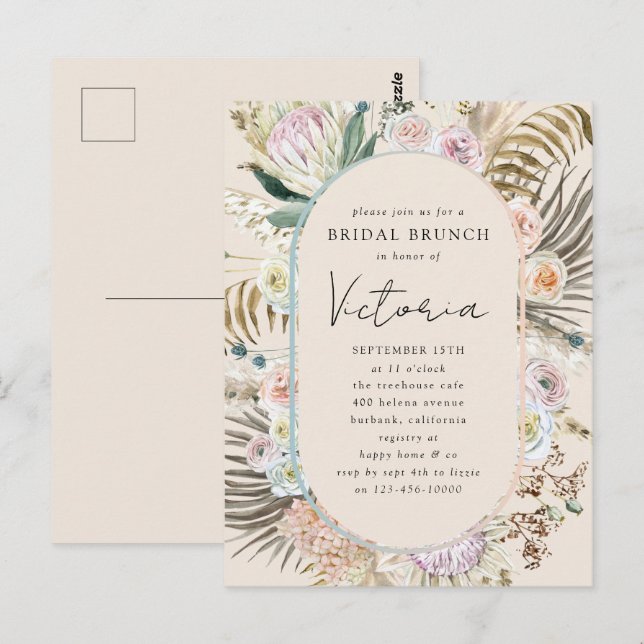 Invitación de brunch nupcial con flores de hierba  (Anverso / Reverso)
