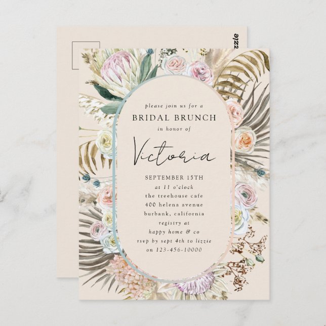 Invitación de brunch nupcial de flores de hierba d (Anverso / Reverso)