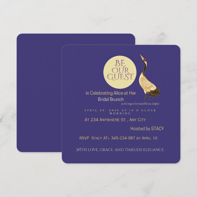 Invitación de Brunch Nupcial de Lujo | Grulla Eleg (Anverso / Reverso)