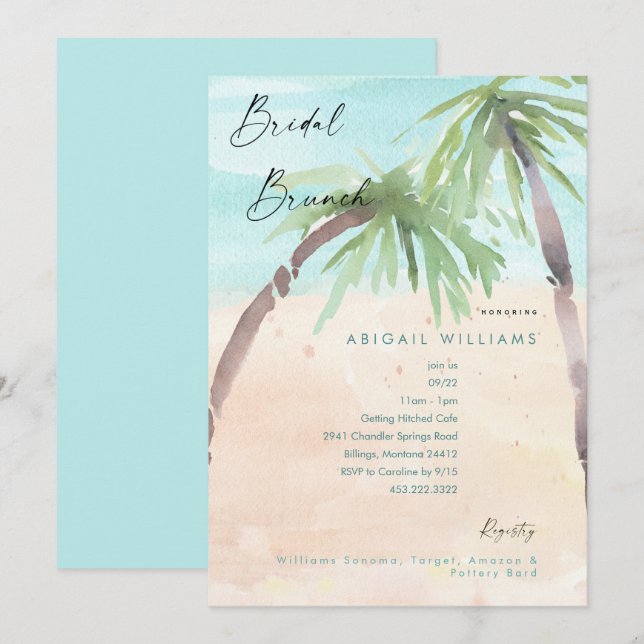 Invitación de Brunch Nupcial de Palmeras de Playa  (Anverso / Reverso)