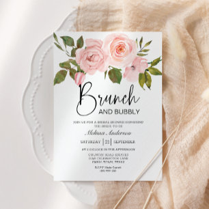 Invitación de Brunch Nupcial Floral Blush y Cáscar