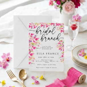 Invitación de brunch nupcial floral rosa intenso d