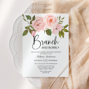 Invitación de Brunch Nupcial Floral Rosas Rosadas 