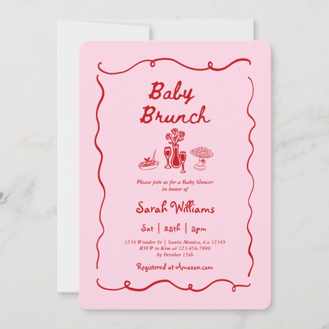 Invitación de Brunch para Baby Shower de Niña (Anverso)
