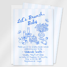 Invitación de Brunch para Baby Shower | Rayas Azul