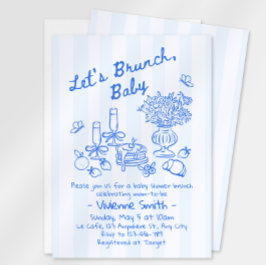 Invitación de Brunch para Baby Shower | Rayas Azul