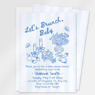 Invitación de Brunch para Baby Shower | Rayas Azul