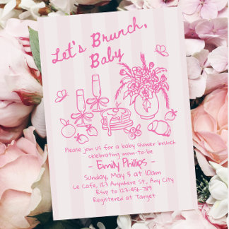 Invitación de Brunch para Baby Shower | Rayas Rosa