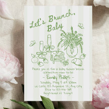 Invitación de Brunch para Baby Shower | Rayas Verd