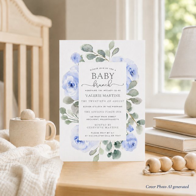 Invitación de brunch para bebé con flores azules d (Subido por el creador)