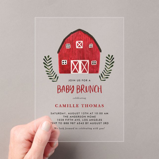 Invitación de brunch para bebé con granero rojo ac (Insitu (portátil))