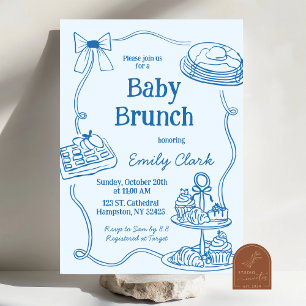 Invitación de brunch para bebés azules con dibujos