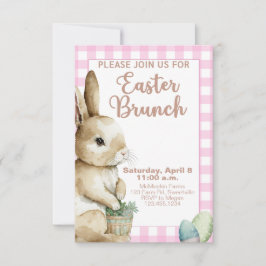 Invitación de Brunch Pascua Conejo Pink Gingham Pl