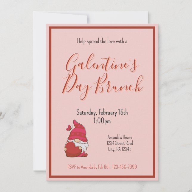 Invitación de brunch por el día de Gnome Galentine (Anverso)