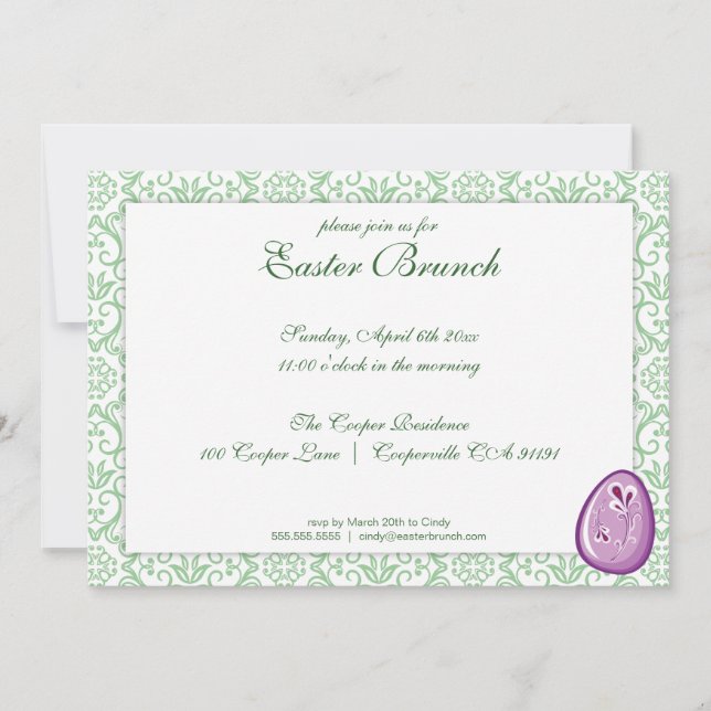 Invitación de brunch verde elegante de Pascua (Anverso)