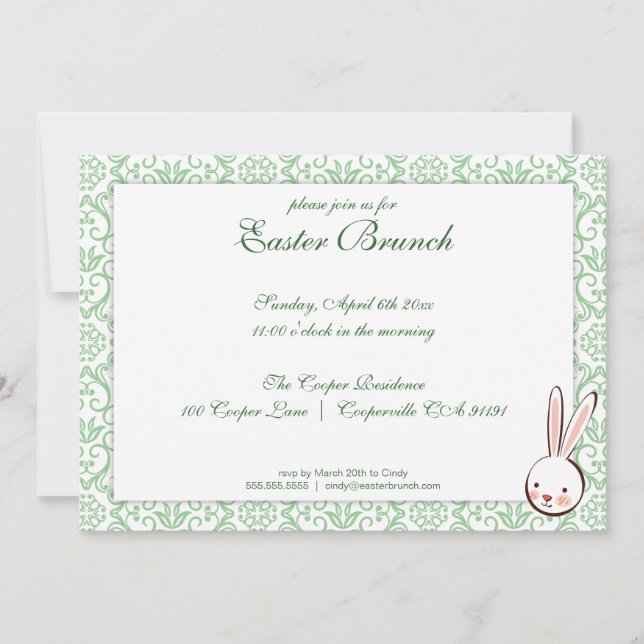 Invitación de brunch verde elegante de Pascua (Anverso)