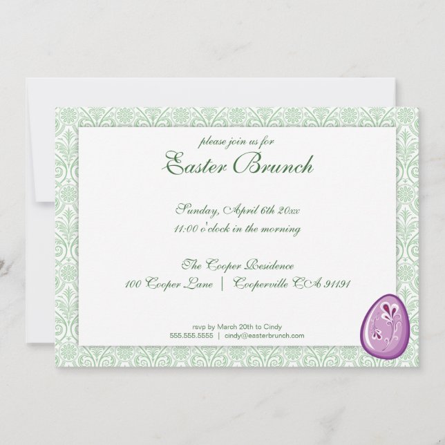 Invitación de brunch verde elegante de Pascua (Anverso)