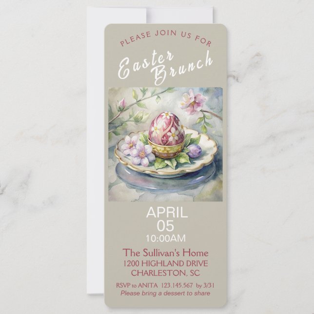 Invitación de brunch vintage de Pascua (Anverso)