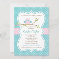Invitación de búho a Baby Shower - Niña rosa y Aqu