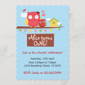 Invitación de búho de primer cumpleaños
