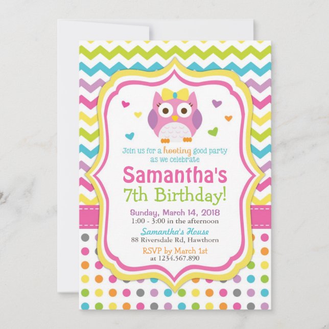 Invitación de búho/Invitación de cumpleaños de búh (Anverso)