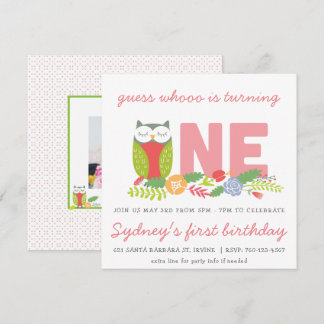 Invitación de búho para el primer cumpleaños