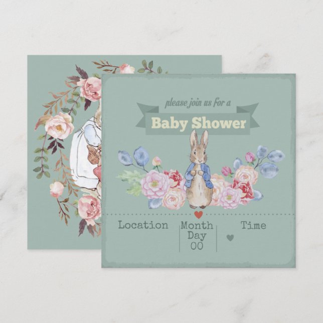 Invitación de Bunny Baby Shower (Anverso / Reverso)