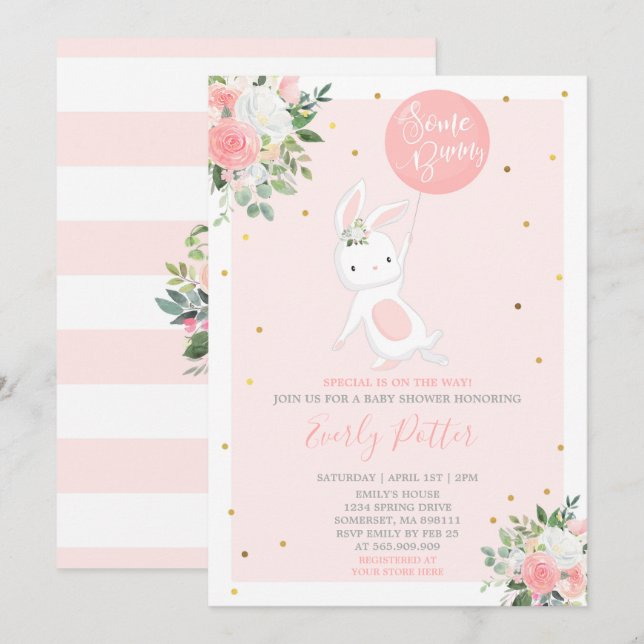 Invitación de Bunny Baby Shower a algunos conejito (Anverso / Reverso)