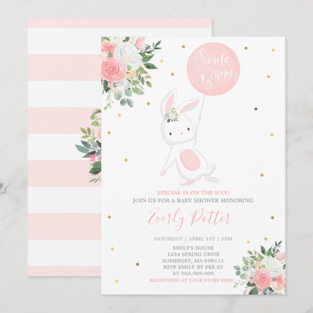 Invitación de Bunny Baby Shower a algunos conejito (Anverso / Reverso)