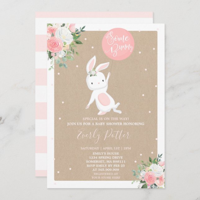 Invitación de Bunny Baby Shower a algunos conejito (Anverso / Reverso)