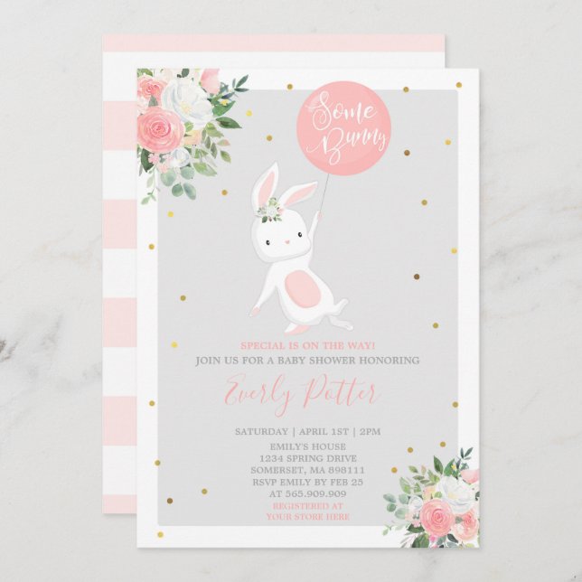 Invitación de Bunny Baby Shower a algunos conejito (Anverso / Reverso)