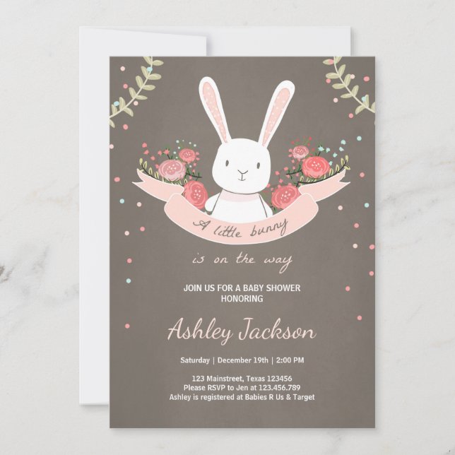 Invitación de Bunny Baby Shower Rabbit Spring Flor (Anverso)