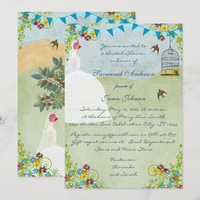 Invitación de Bunting de Jaula de Pájaro para Desp (Anverso / Reverso)