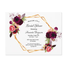 Invitación de burdeos de oro verde de la ducha de
